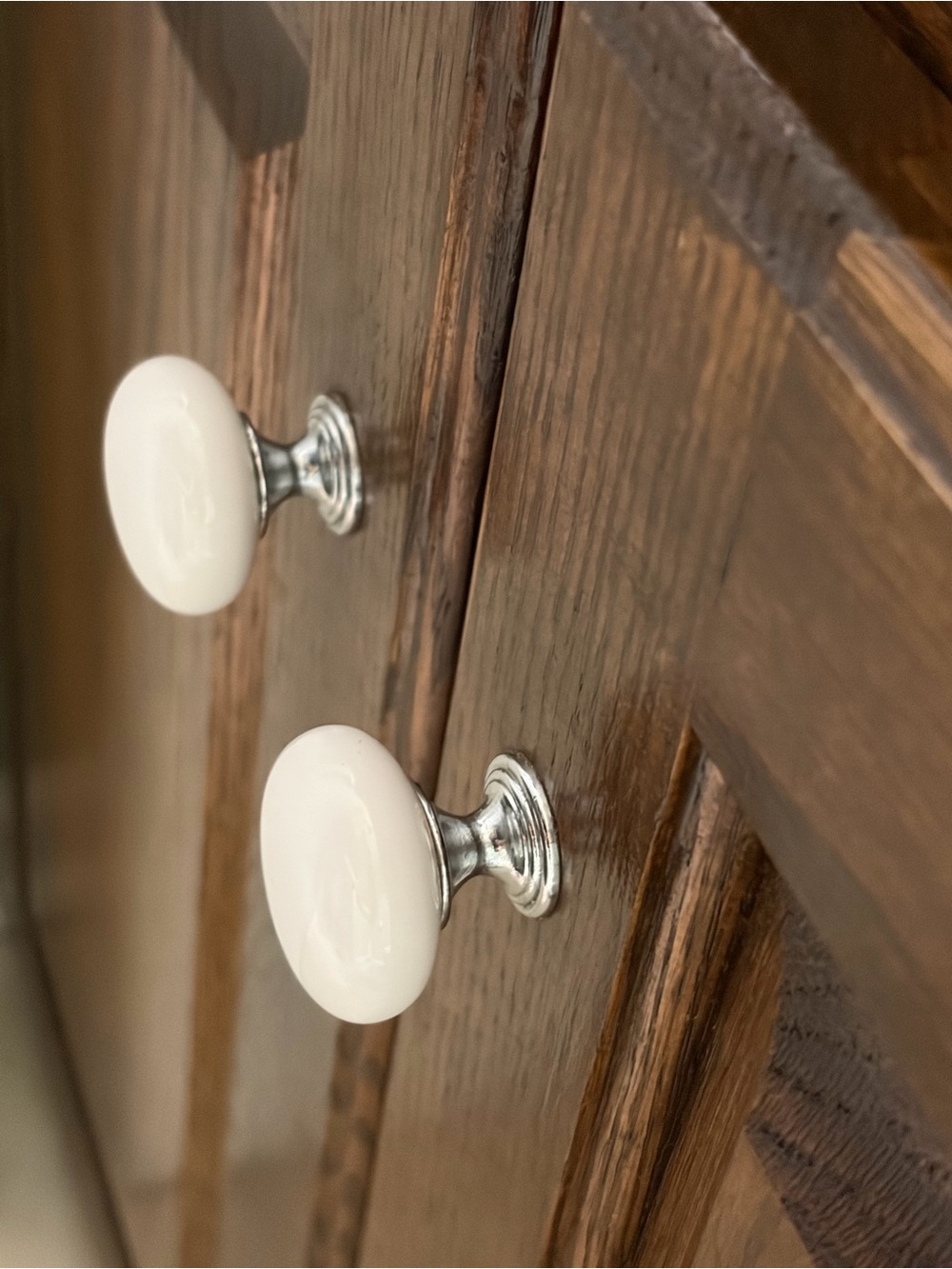 White Ceramic Cabinet Knobs with Silver Hardware - Set - Picture 6 of 6